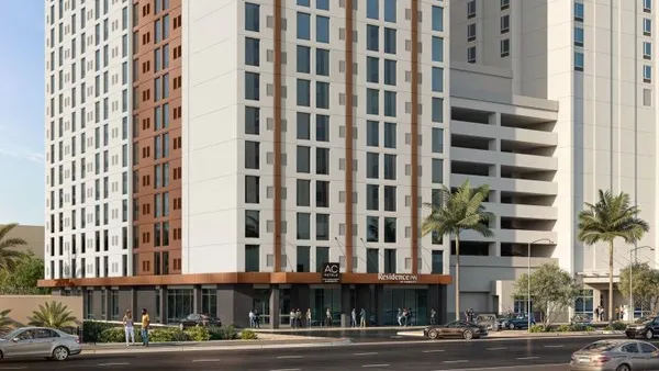 A rendering shows the dual-branded AC Hotel and Residence Inn property coming to Las Vegas.