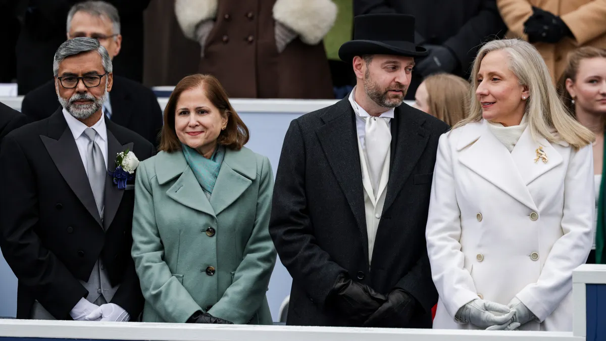Virginia Governor Abigail Spanberger, her husband Adam Spanberger, Virginia Lieutenant Governor Hashmi Ghazala, and her husband Azhar Rafiq at the Virginia State Capitol January 17, 2026 in Richmond, Virginia, ahead of their swearing-in ceremony.