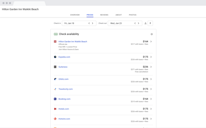 Google hotels [screenshot]