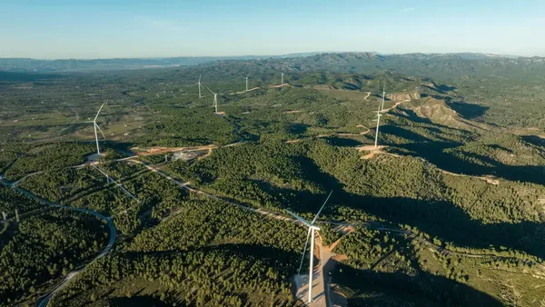 Aerial view of wind turbines in Spain