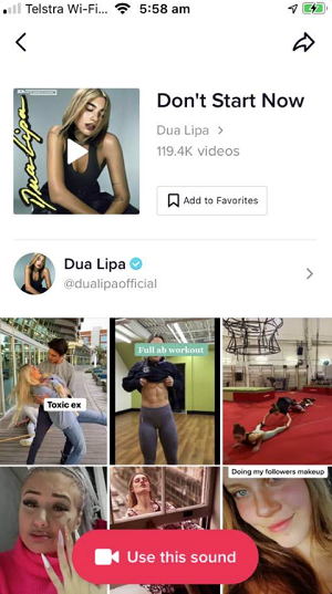 TikTok music listing