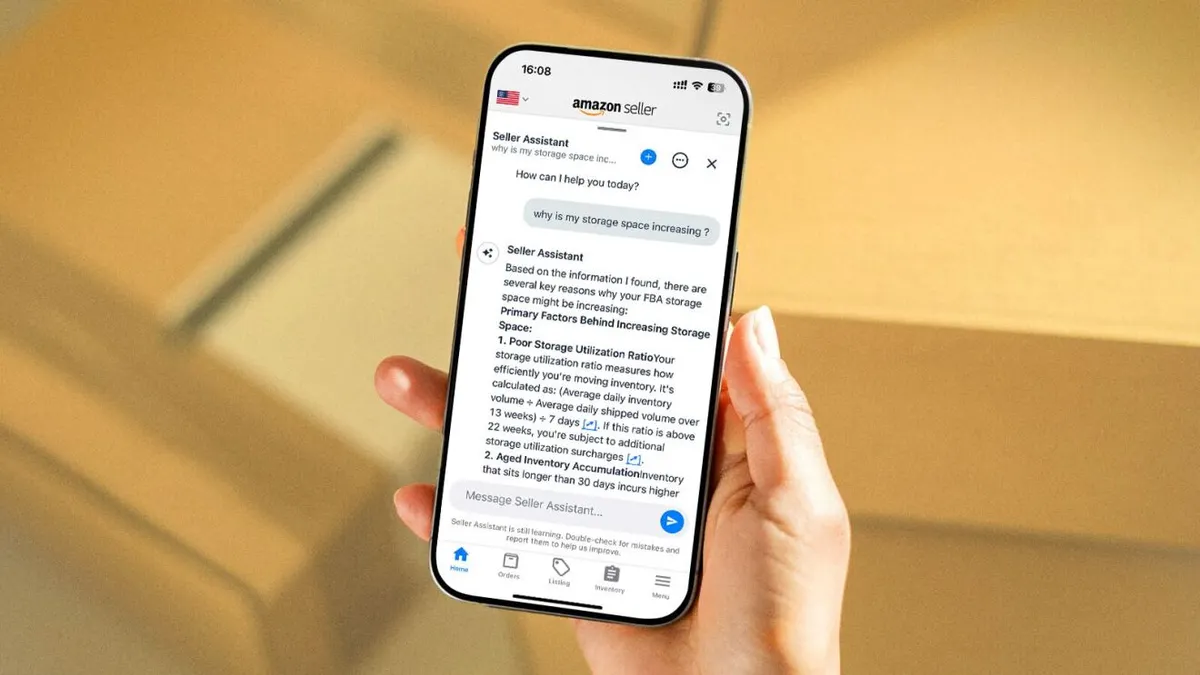 A close-up of a phone screen with suggestions from an AI assistant on inventory storage utilization.