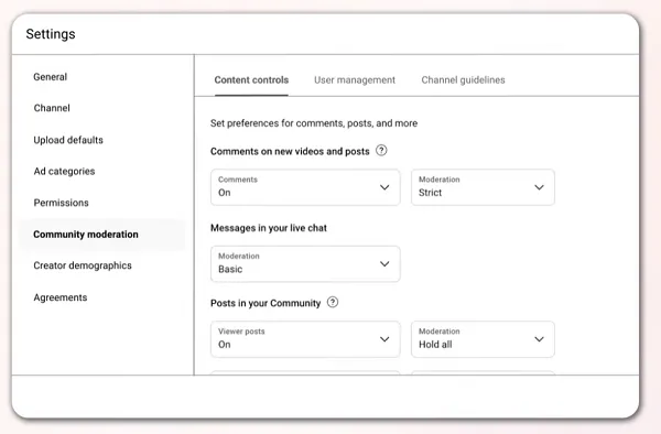 YouTube channel settings