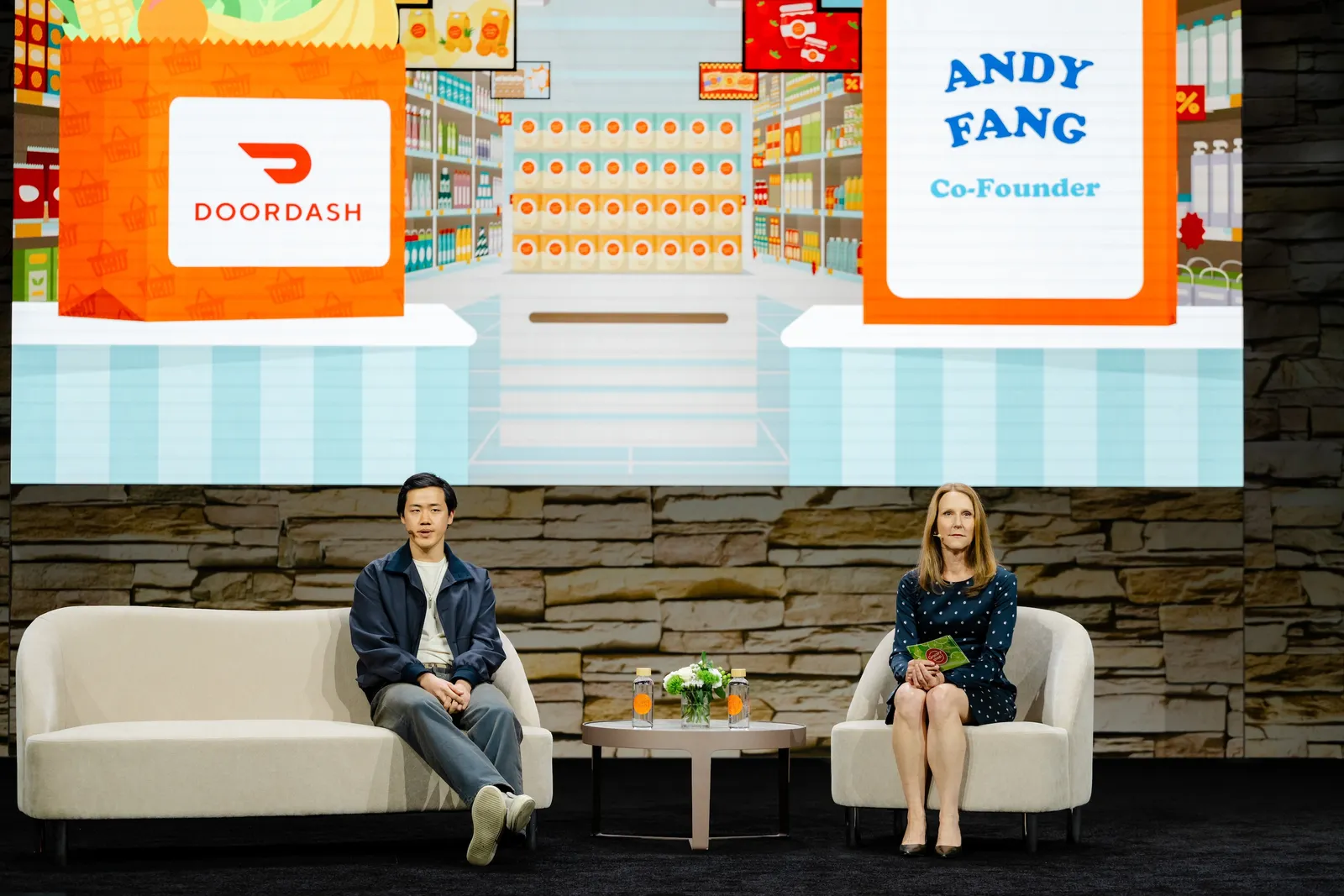DoorDash Co-founder Andy Fang giving a keynote address at the Groceryshop conference in Las Vegas