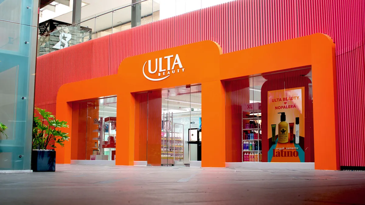An orange and pink Ulta Beauty storefront.