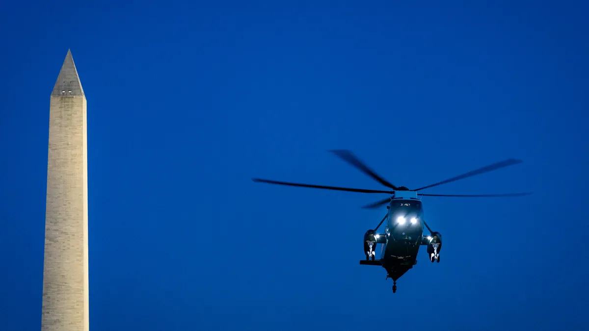 Marine One carrying President Donald J. Trump prepares to land on the South Lawn of the White House Wednesday, July 29, 2020.