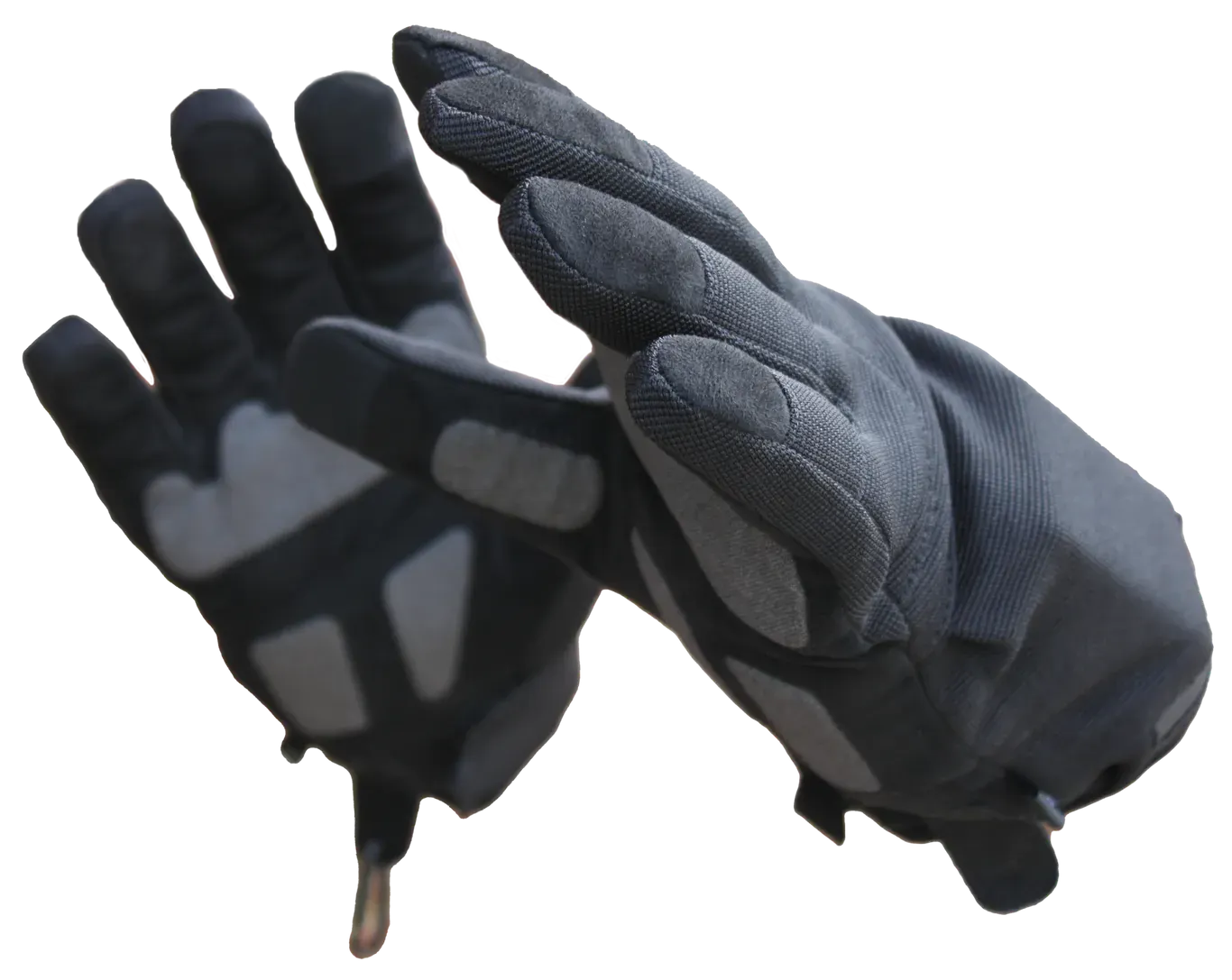 Black gloves with bulk at the wrists