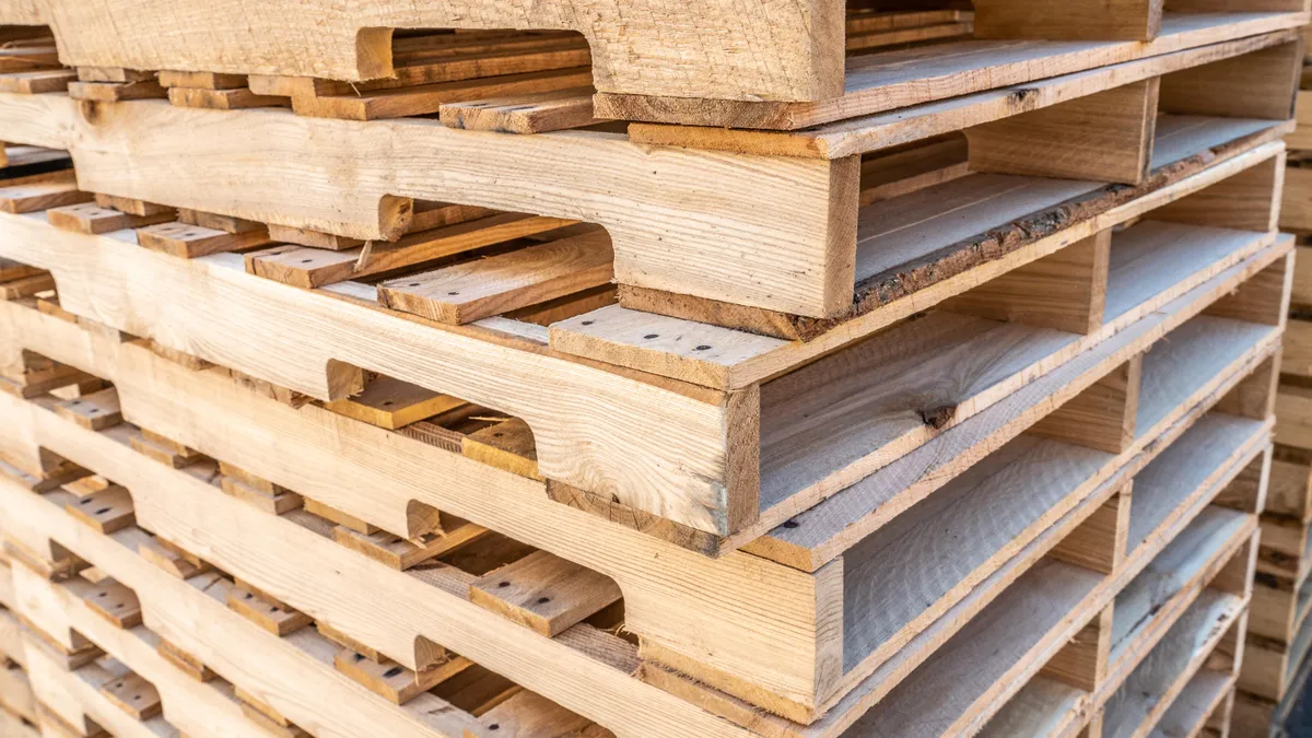 A stack of wooden pallets.