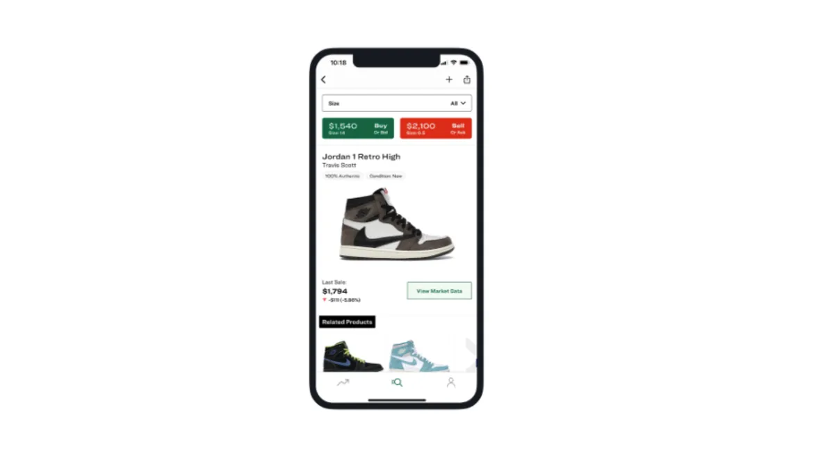 Mobile app of StockX.