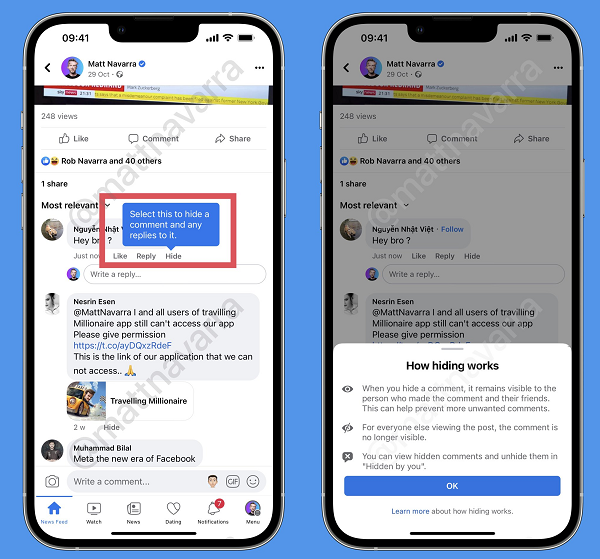 Facebook hide comments