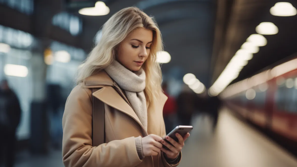 A Young woman standing on the platform of a train station
