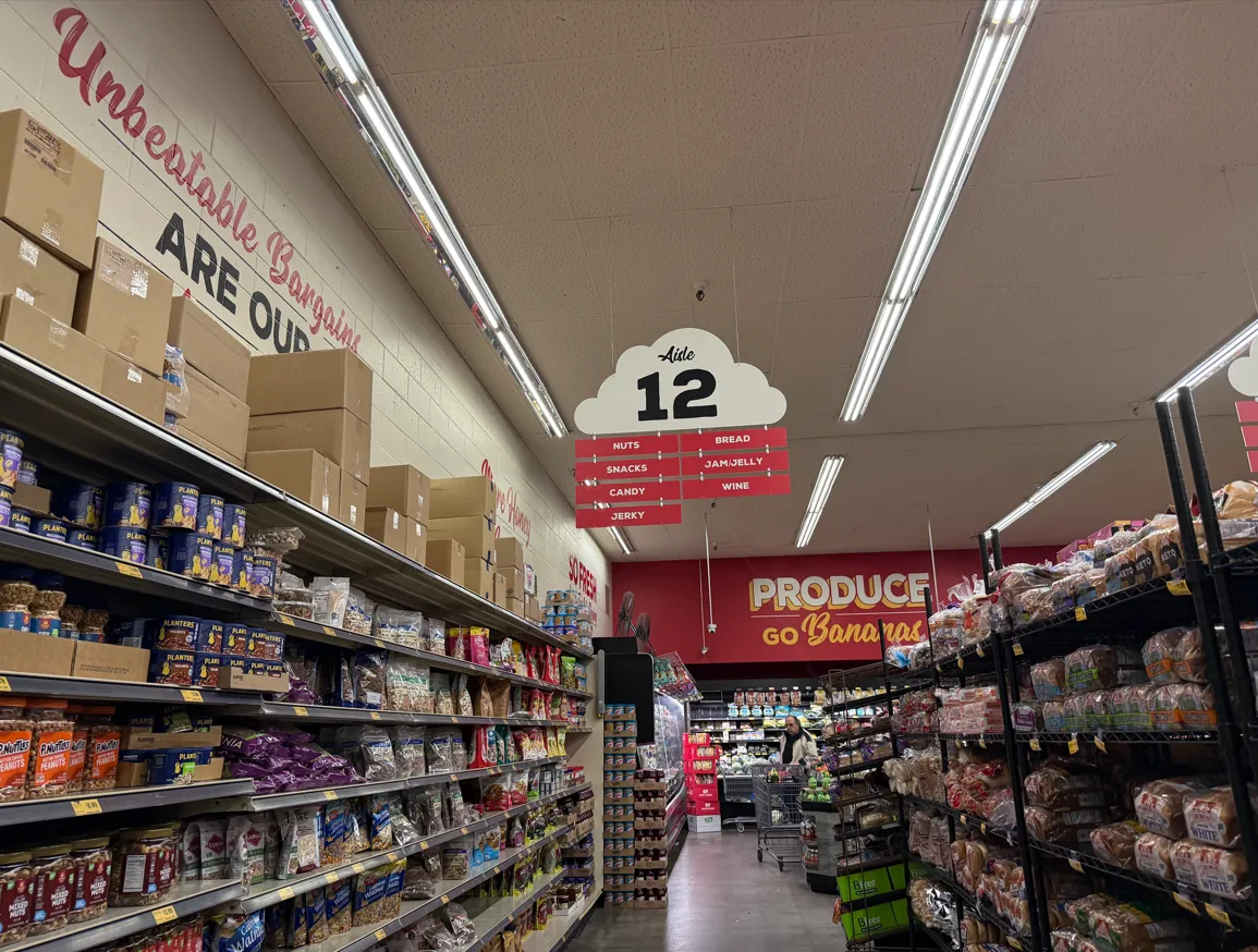 Interior of a grocery store.