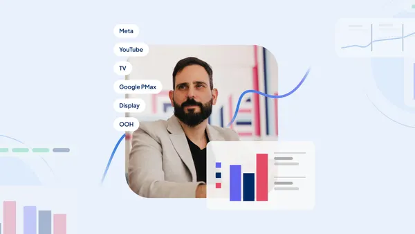 thumbnail of man and graph with texts: Meta, Meta, Youtube, TV, Google PMax, Display and OOH