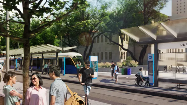 Rendering of new austin light rail stations and train.