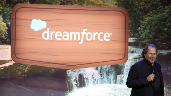 Salesforce CEO Marc Benioff speaks during a company event.
