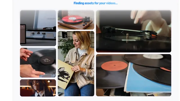 A collage of images created by Amazon's AI video generator show virtual models interacting with record players