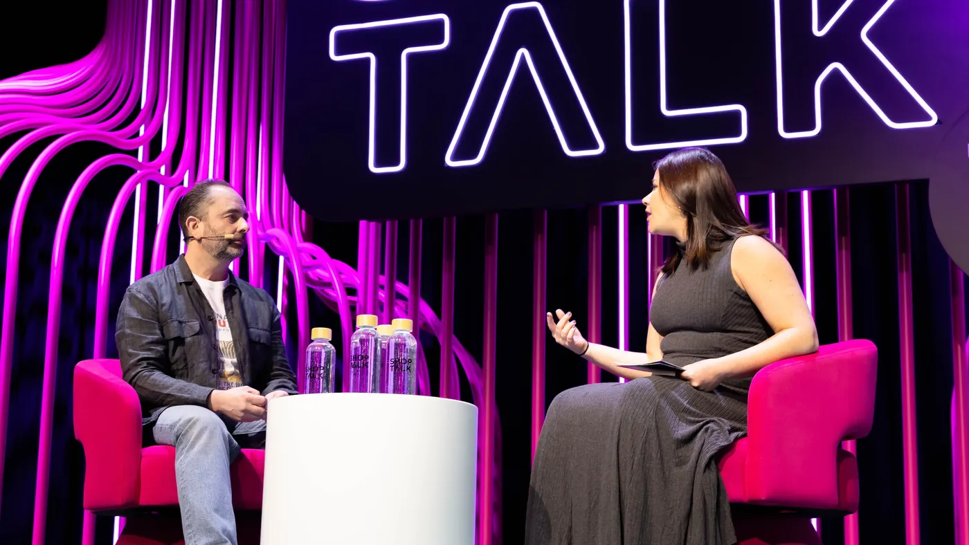 Sven Gerjets talks with Gabrielle Fonrouge at Shoptalk Las Vegas 2026.