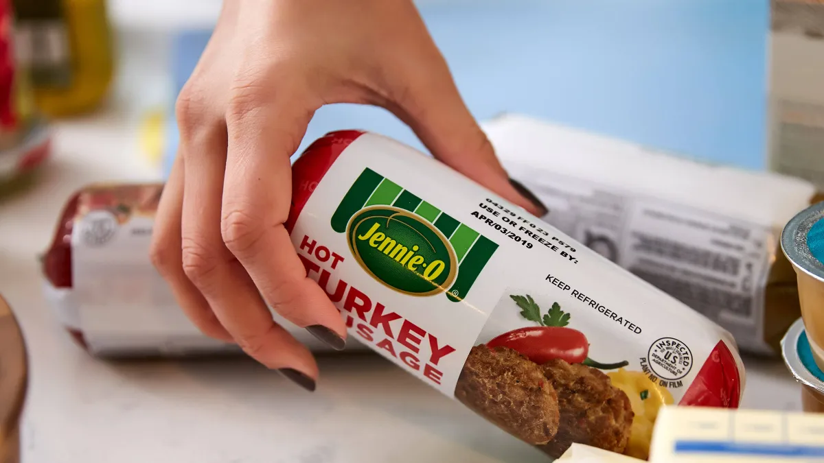 A Jennie-O hot turkey sausage product which is a brand owned by Hormel Foods Corp.