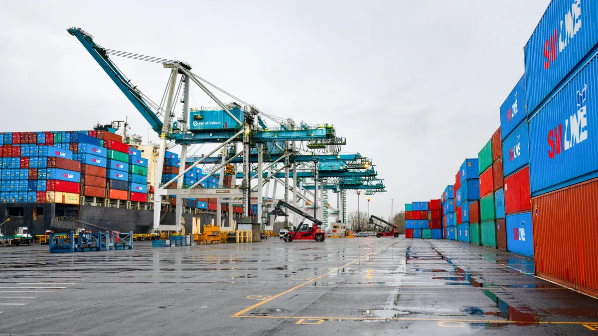 A stack of containers at a container terminal.