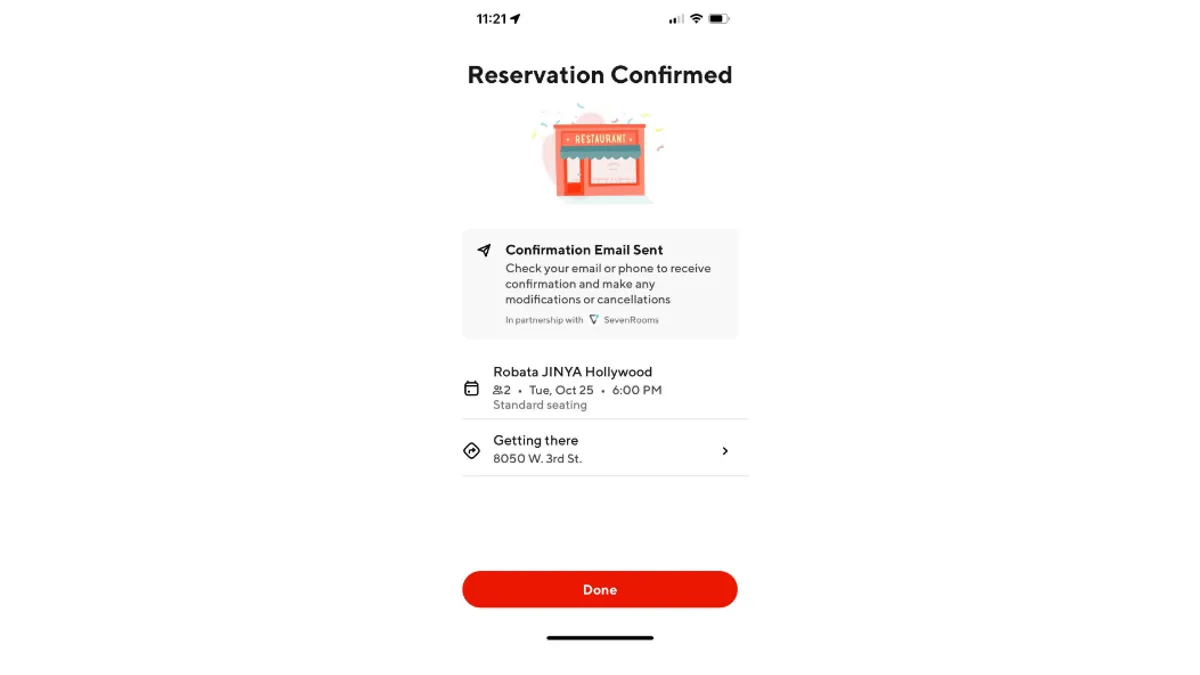 DoorDash in-app reservation Los Angeles screenshot