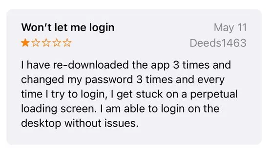 A screenshot of an App Store review of Maverik