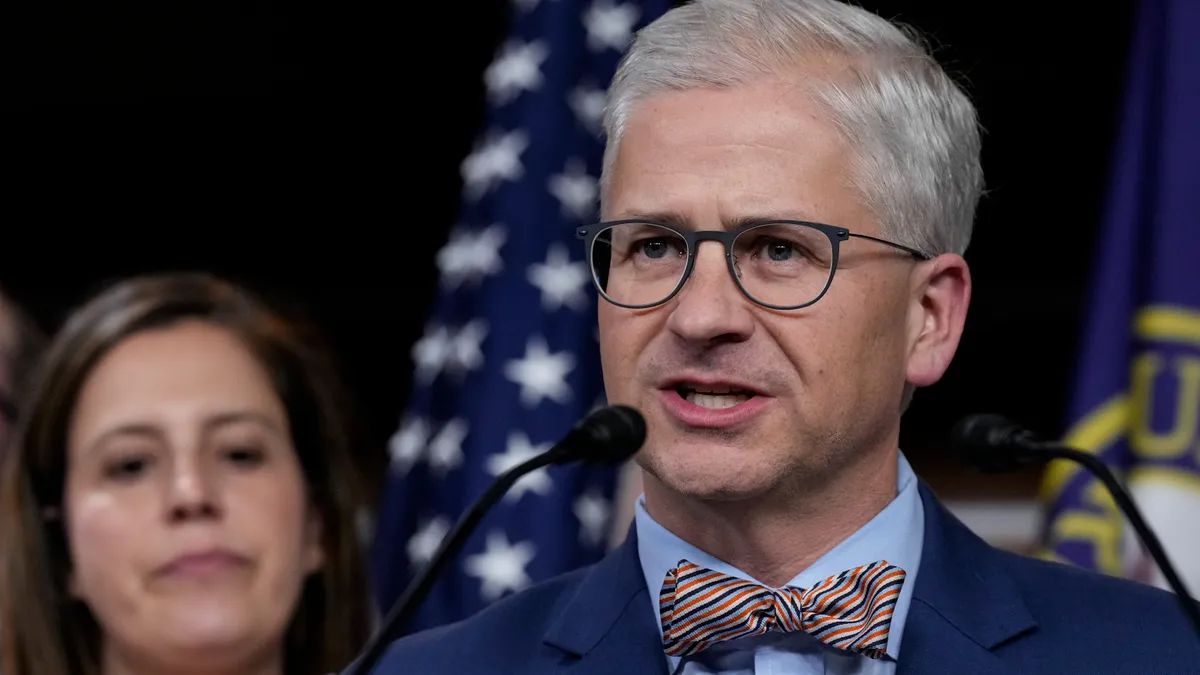 Patrick McHenry speaks during a news conference