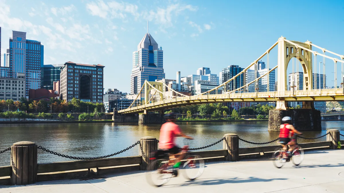 People on bicycles in Pittsburgh, PA.