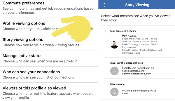 LinkedIn Stories settings