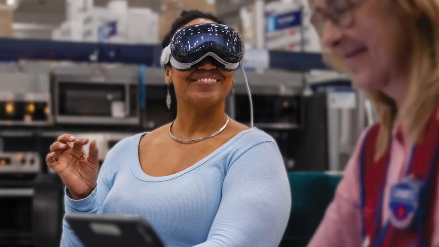Person wearing Apple Vision Pro at Lowe's
