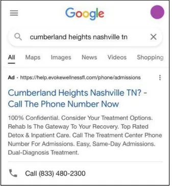 A deceptive ad wherein an Evoke website masquerades as another provider.