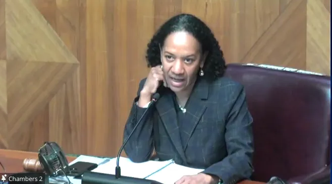 EEOC Chair Charlotte Burrows questions witnesses during a U.S. Equal Employment Opportunity Commission hearing in Buffalo, New York, on Monday, Aug. 22, 2022.