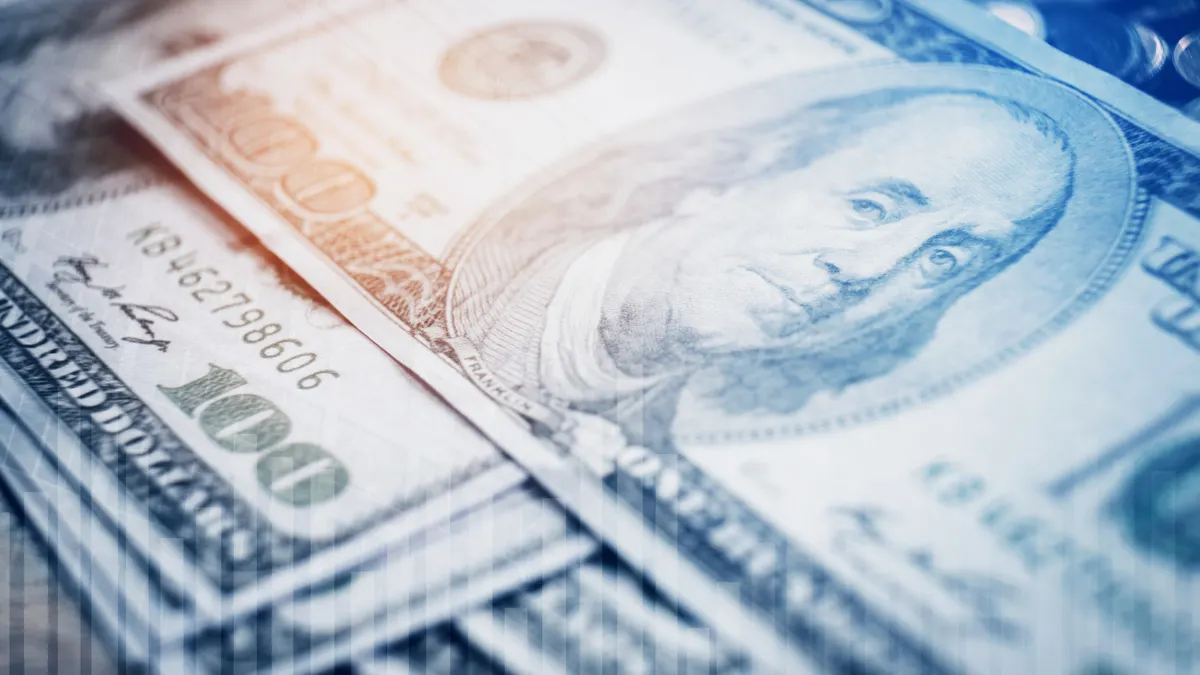 Dollar bills and finance and banking on digital stock