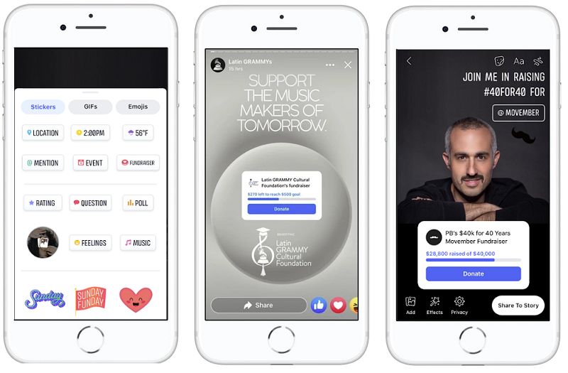 fundraising stickers in Facebook Stories