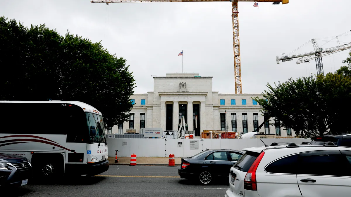 Construction work is done around the Federal Reserve building on September 17, 2024 in Washington, DC.