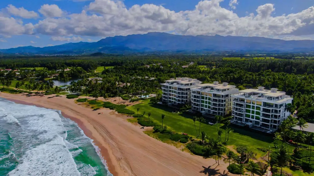 A hotel along the beach.