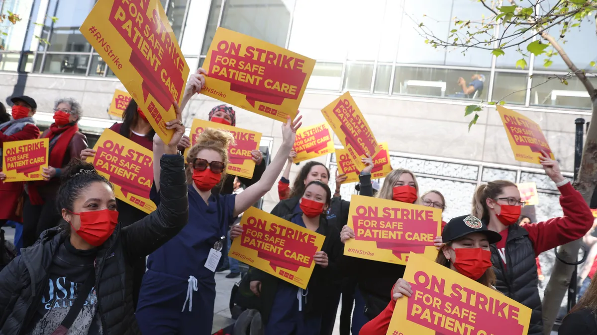 Nurses picket outside a hospital