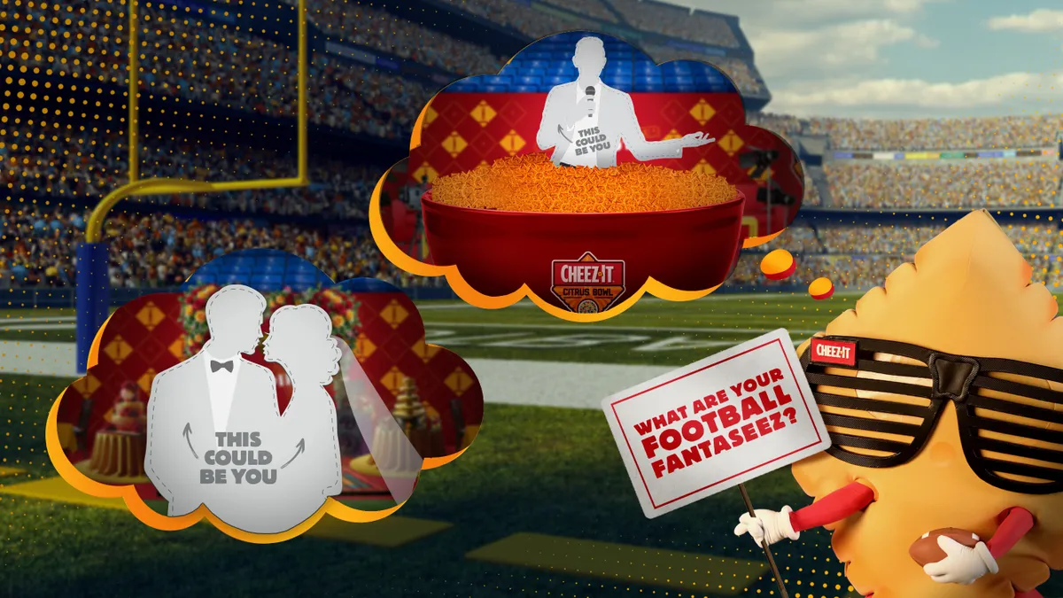 Cheez-It brand imagery promoting its "Fantaseez" promotion around the 2024 Citrus Bowl.