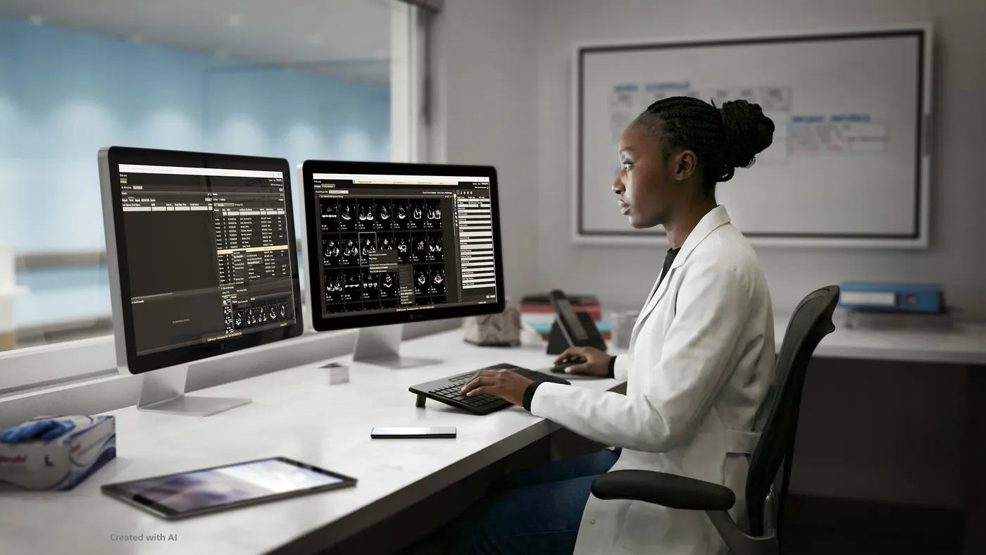 Doctor looking at a computer