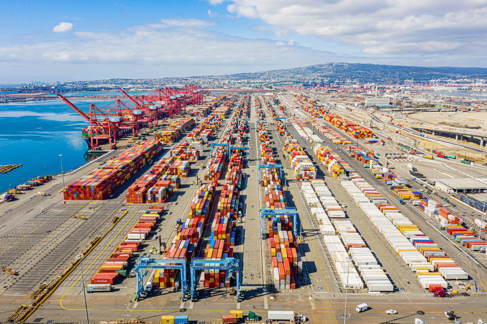 Aerial of port and containers
