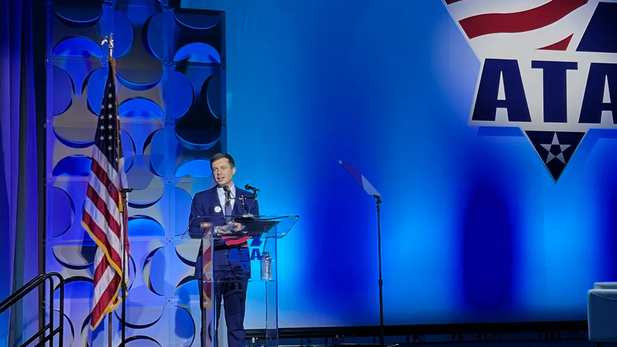 Transportation Secretary Pete Buttigieg speaks at ATA MCE 2022.