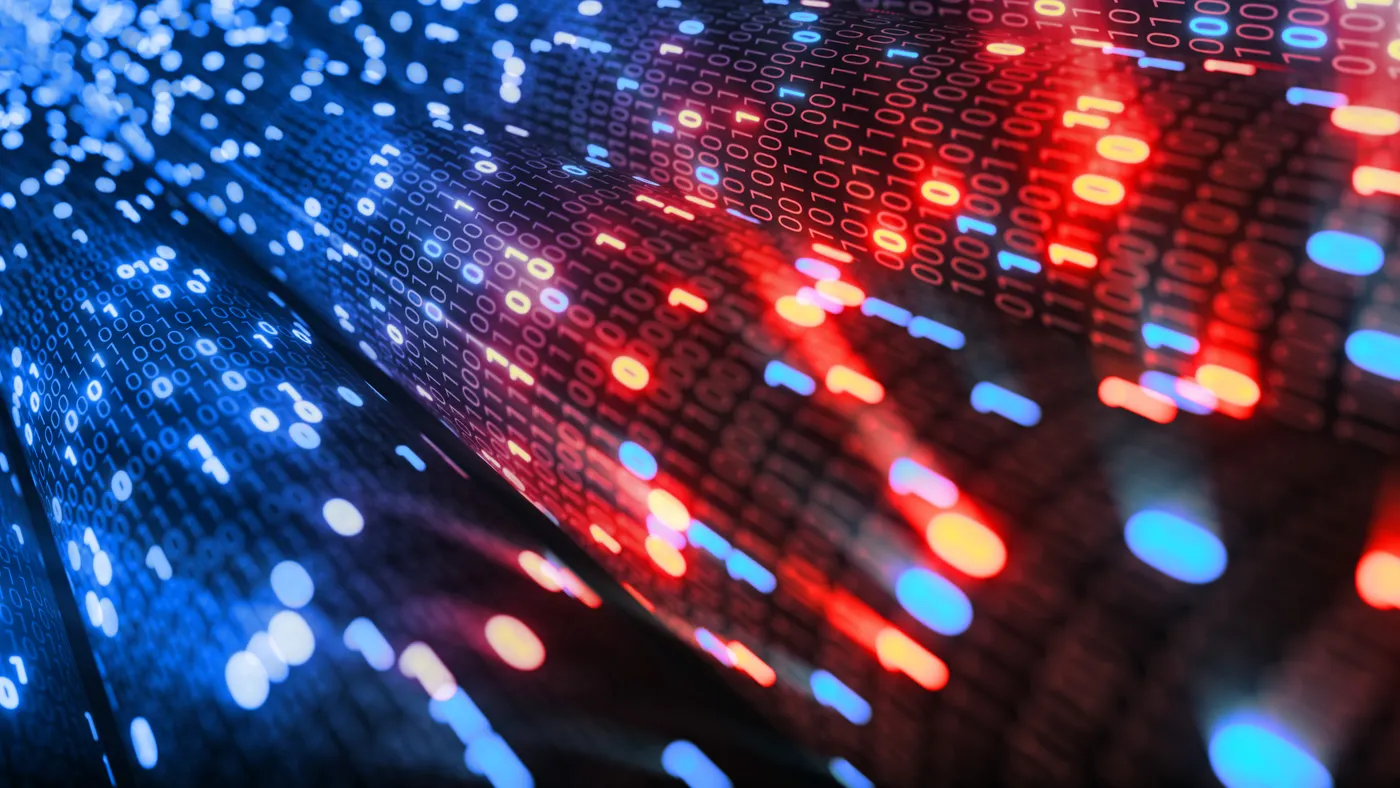 Rendering of digital data code in safety security technology concept.