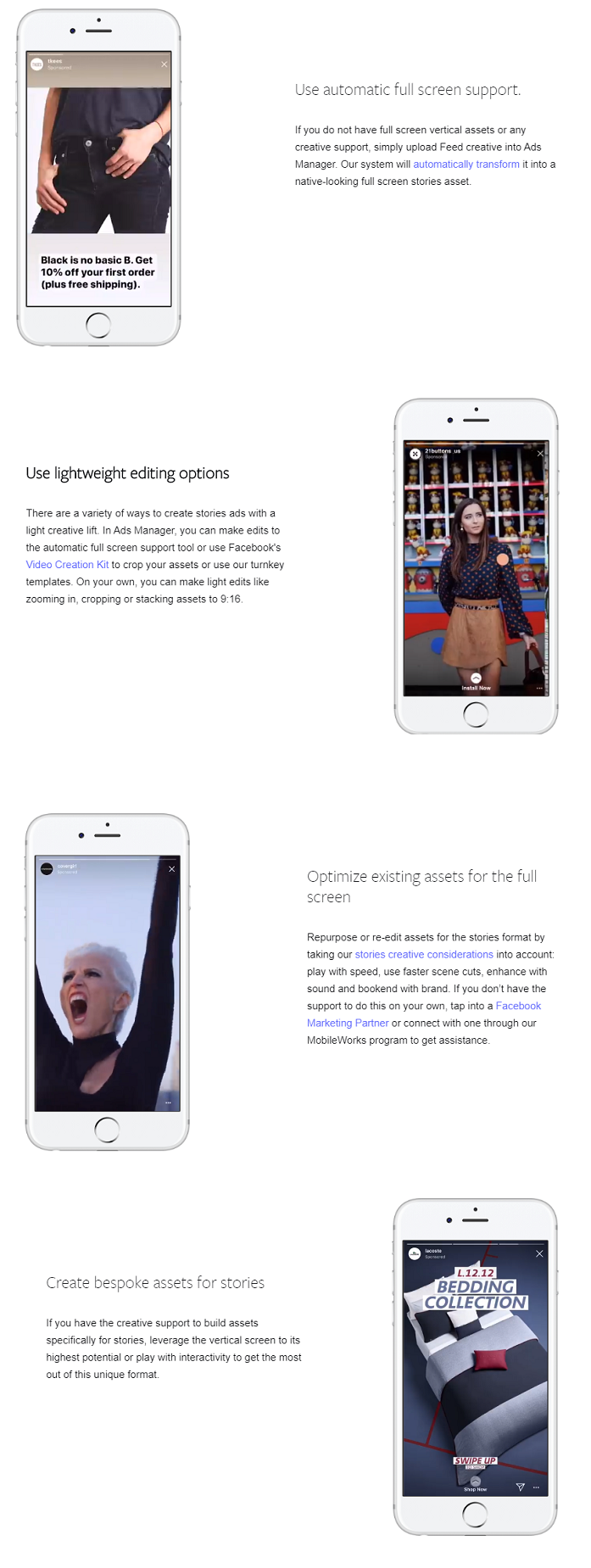 A listing of Facebook Stories ad tips