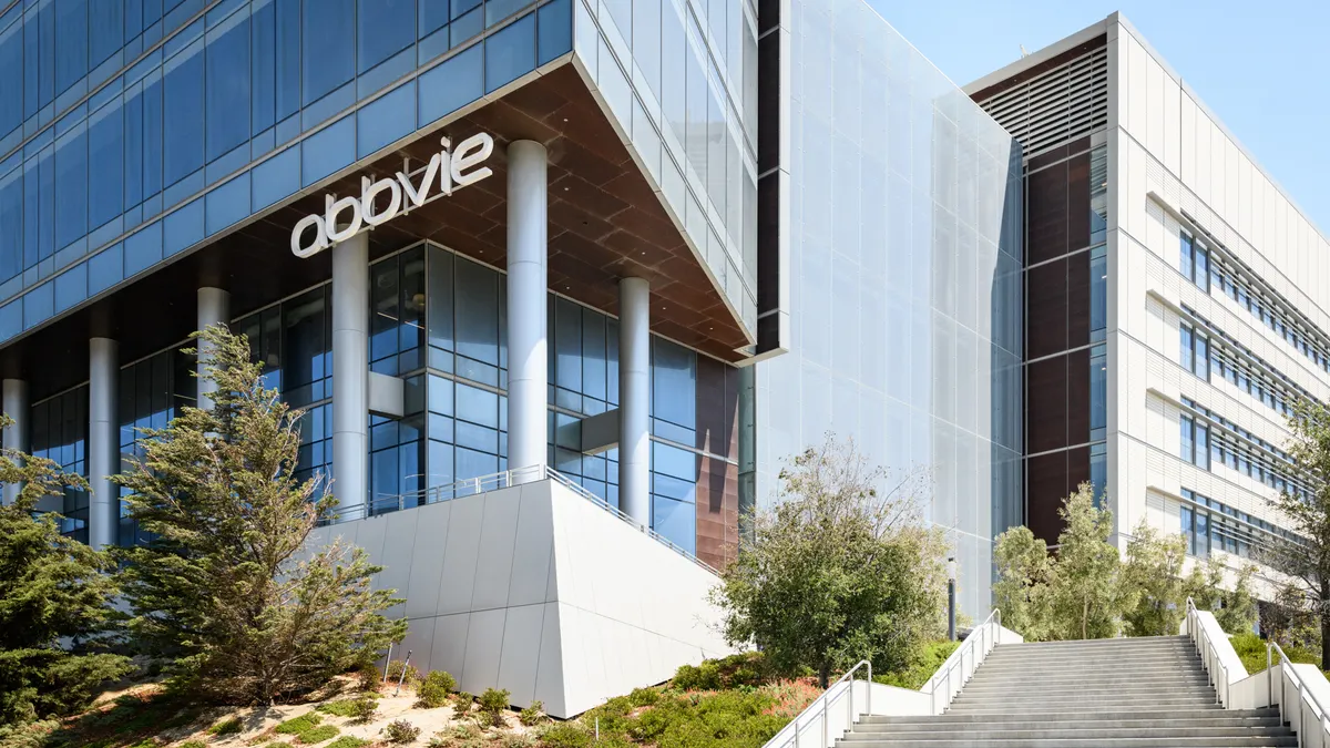 An AbbVie sign is seen on the outside of a building in California.