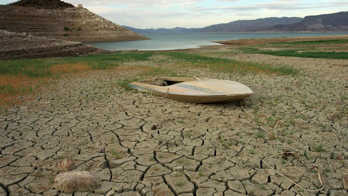 A boat is seen in drought-stricken area in Nevada.