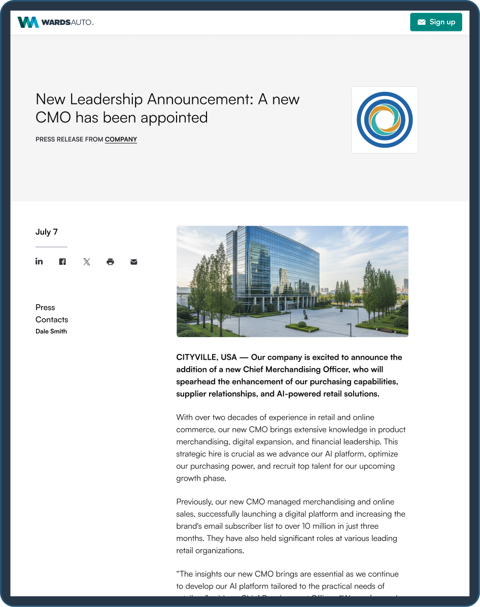 A press release posted on an Industry Dive publication.