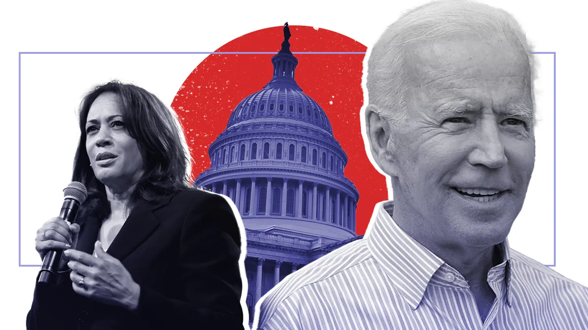 Joe Biden and Kamala Harris in front of the U.S. Capitol.