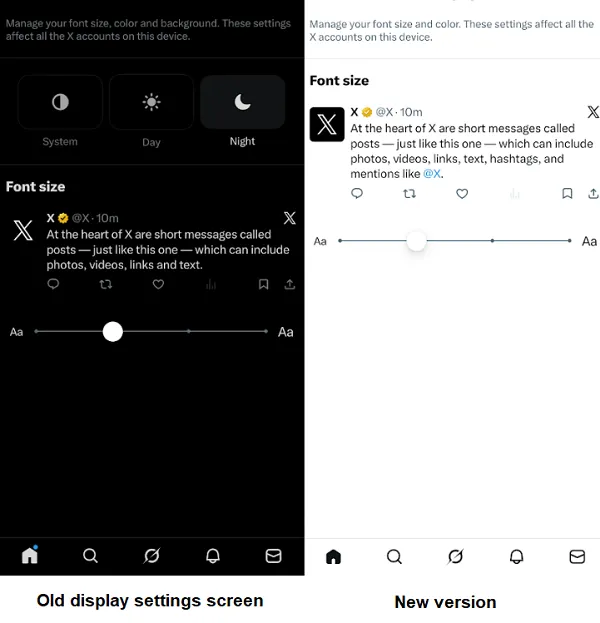 X night mode change