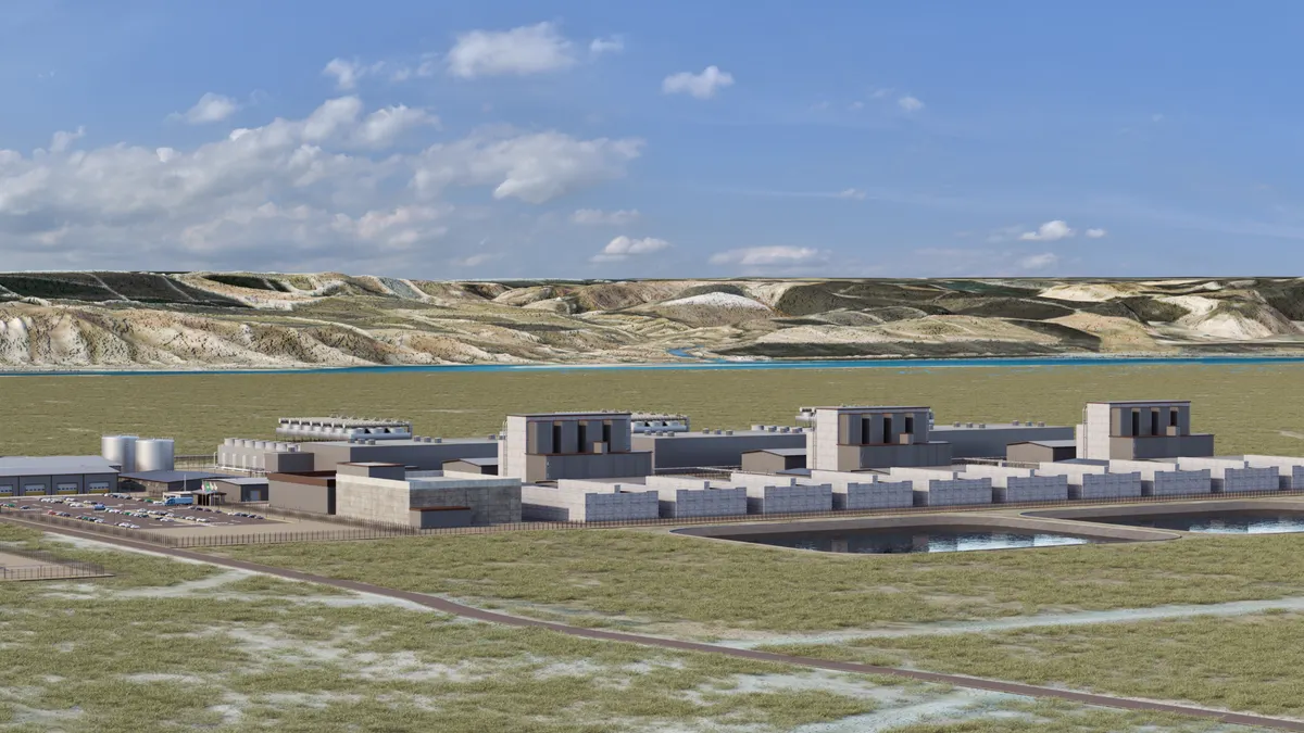 A rendering of a small modular reactor facility.