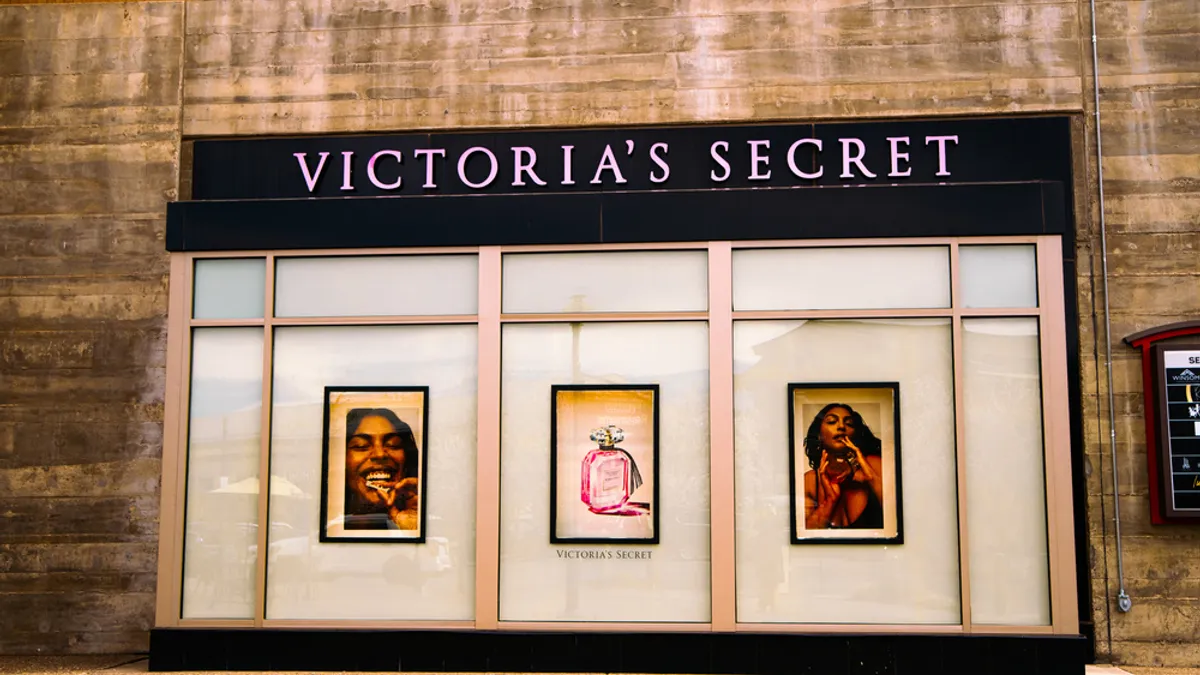 A display window below a blank banner that reads "Victoria's Secret" and contains three photos: A closeup portrait of a person's face, a perfume bottle, and a zoomed out portrait of the person.