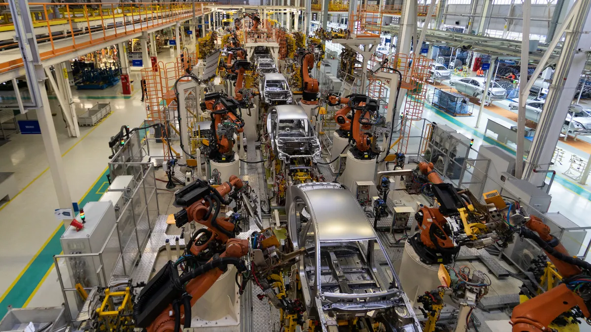An automated automotive assembly line in a factory